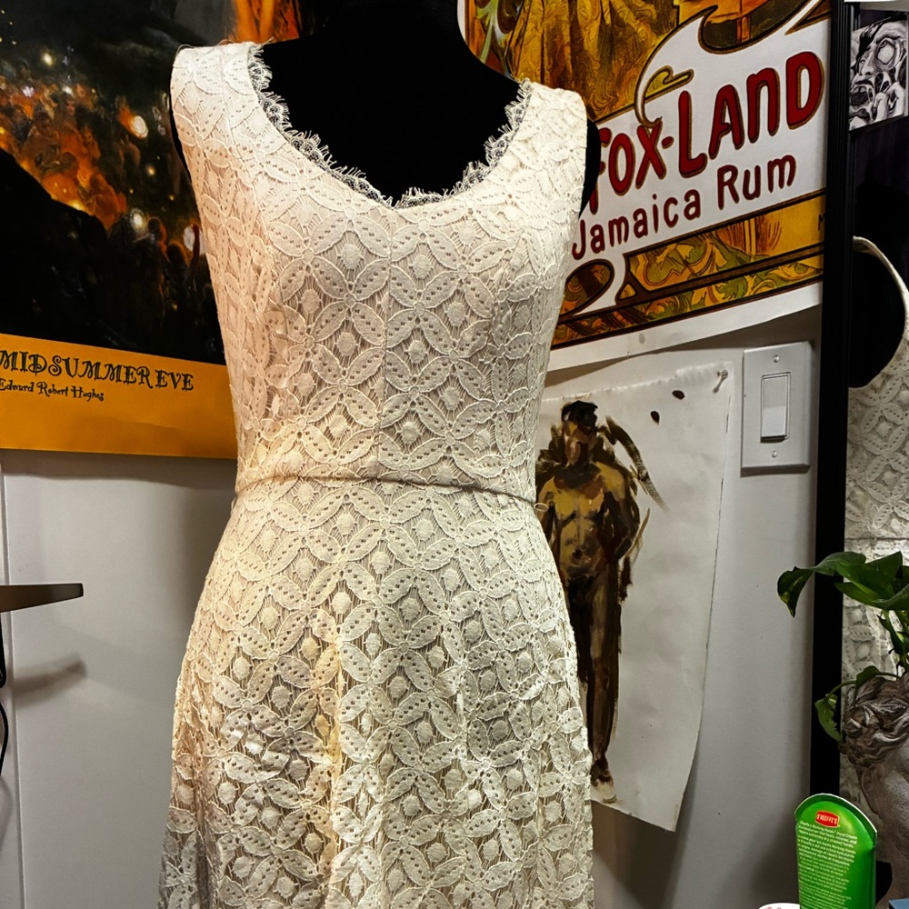 le chateau Cream Lace Midi Dress